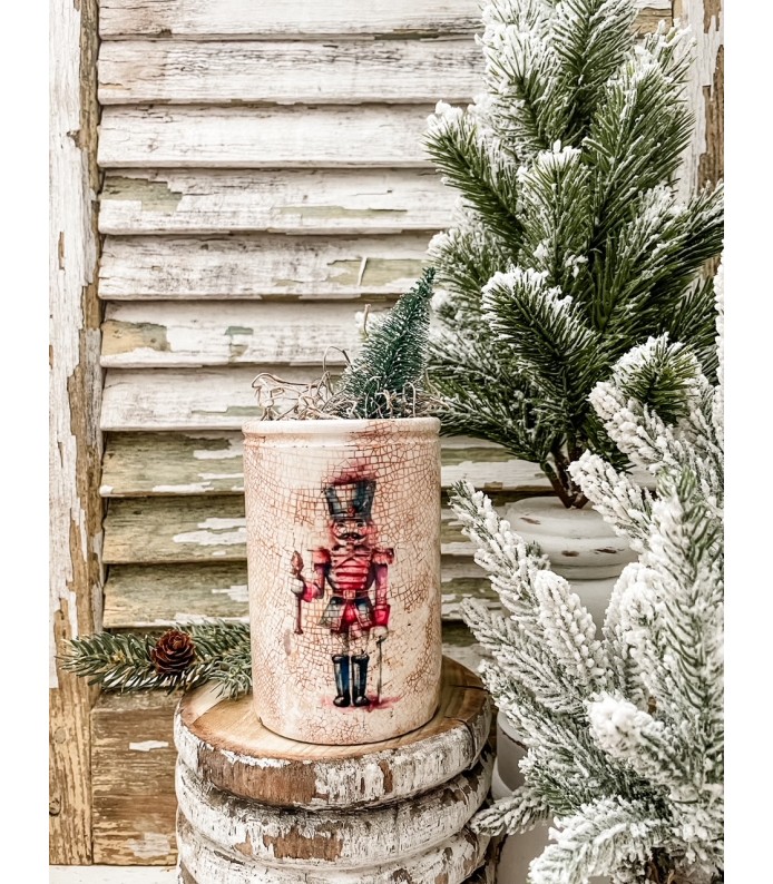 Antique Ironstone 1lb crock w/ Nutcracker transfer - Holiday